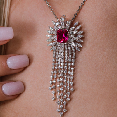 Подвеска No name Red Ruby Radiant Cut & 4,05 ct Diamonds & White Gold
