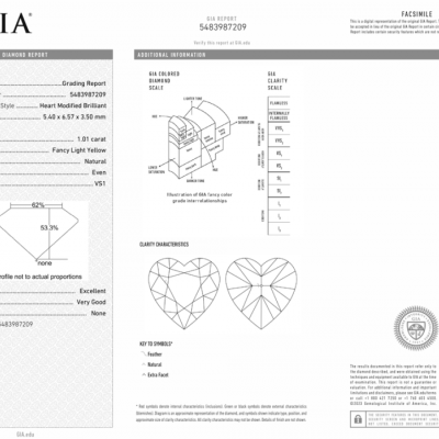 Подвеска DeRosa 1.01 ct Fancy Light Yellow/VS1 Diamond Heart