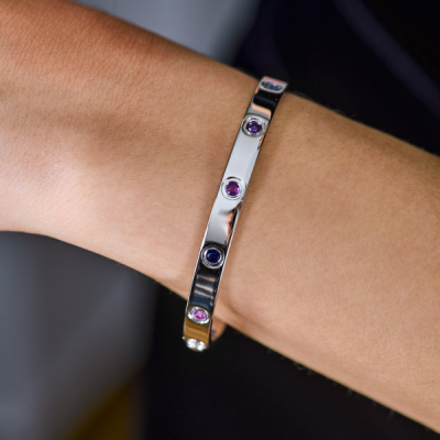 Браслет No name в стиле Cartier Love WHITE GOLD, AQUAMARINES, SAPPHIRES, SPINELS, AMETHYSTS (SIZE 17)