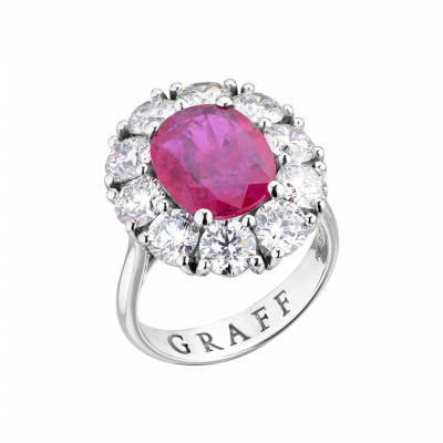 Кольцо No name в стиле Graff 3,30 ct Strong Purplish Red Ruby Oval Cut & 3.40 ct CVD Diamonds & White Gold