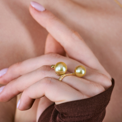 Кольцо No name Champagne-colored Pearls & Diamonds & Yellow Gold