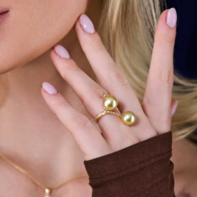 Кольцо No name Champagne-colored Pearls & Diamonds & Yellow Gold