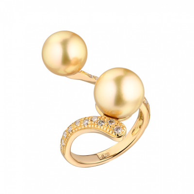 Кольцо No name Champagne-colored Pearls & Diamonds & Yellow Gold