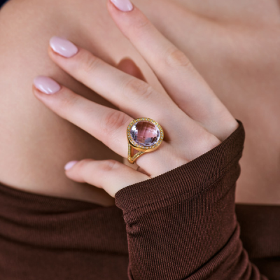 Кольцо No name Amethyst & Diamonds & Yellow Gold