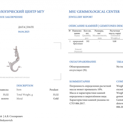 Подвеска Mozi Jewelry Дракон Мушу из мультфильма «Мулан» 9,00 ct Natural Diamonds & White Gold
