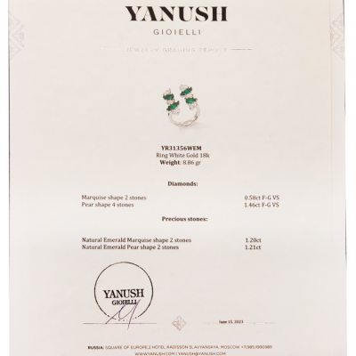 Кольцо Yanush Gioielli Natural Pear & Marquise shape Diamonds & Emerald