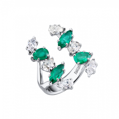 Кольцо Yanush Gioielli Natural Pear & Marquise shape Diamonds & Emerald