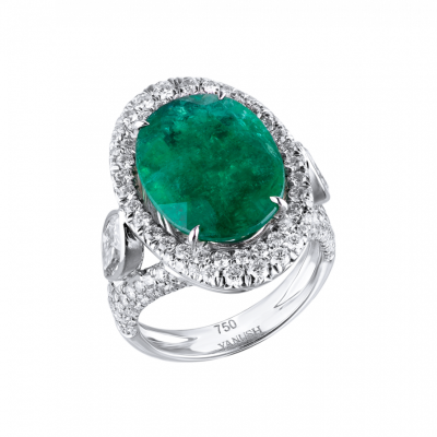 Кольцо Yanush Gioielli 7,29 ct Natural Oval Green Emerald Zambia & Diamonds