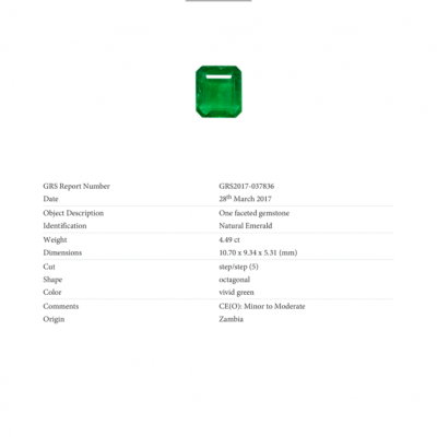 Кольцо Yanush Gioielli 4,49 ct Natural Octagonal Cut Vivid Green Emerald Zambia & Diamonds
