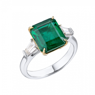 Кольцо Yanush Gioielli 4,49 ct Natural Octagonal Cut Vivid Green Emerald Zambia & Diamonds