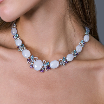 Колье Oro Vitchenza Jewellery Louna Stone & Diamonds & Multigemstone & White Gold