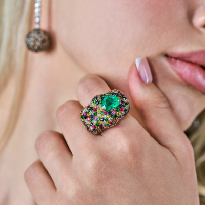 Кольцо Scavia Jewels Multigemstone Ring With 2.33 ct Heart Emerald