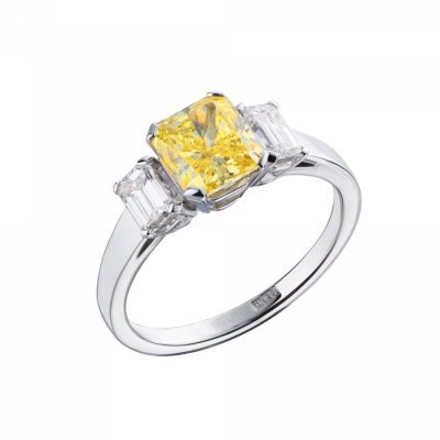 Кольцо No name 1,56 ct Fancy Intense Yellow/SI2 Radiant Cut Diamond