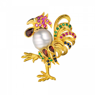 Брошь Ralfdiamonds Rooster with Baroque Pearl