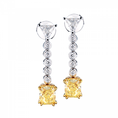 Серьги GIA 1,63 ct - 1.59 ct Natural Fancy Yellow/VS2 Radiant Cut Diamond
