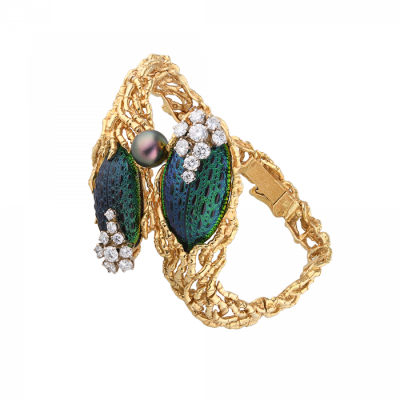 Браслет Gilbert Albert Scarabey beetle shell & Yellow Gold & Diamonds