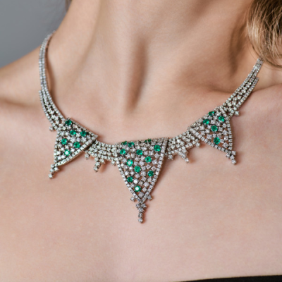 Колье No name Natural Emeralds 3.20 ct & Diamonds 11.0 ct & White Gold