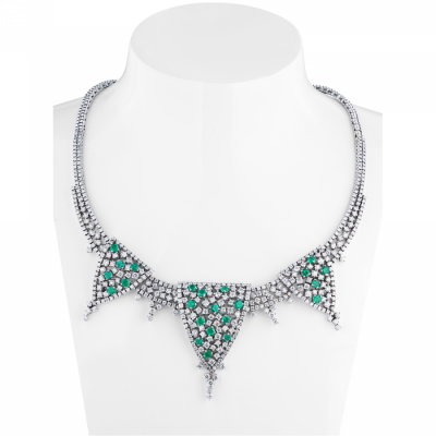 Колье No name Natural Emeralds 3.20 ct & Diamonds 11.0 ct & White Gold