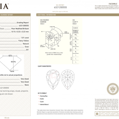Подвеска GIA 1,01 ct Natural Fancy Yellow/SI1 Pear Diamond