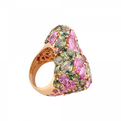 Кольцо Yanush Gioielli Madagascar Pink & Green Sapphires & Pink Gold