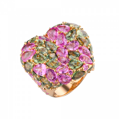 Кольцо Yanush Gioielli Madagascar Pink & Green Sapphires & Pink Gold