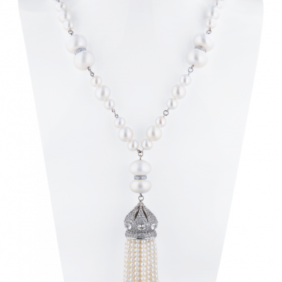 Колье Yanush Gioielli White Gold & Madagascar Sapphires & Sweetwater Pearl