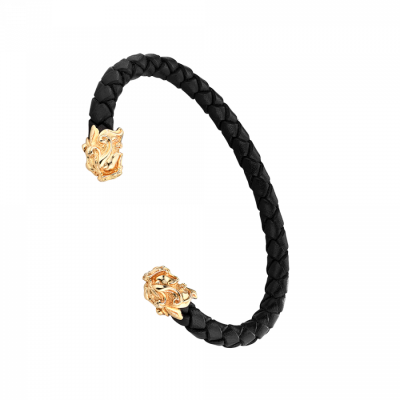 Браслет Carrera y Carrera Yellow Gold Leather Cord Dragon Head Cuff Bracelet