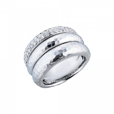 Кольцо H.Stern Triple Band Ring In Solid Hammered White Gold & Diamonds