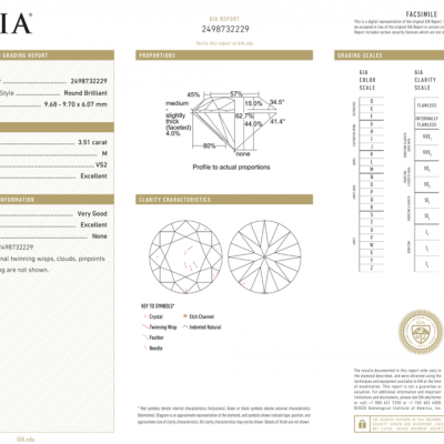 Серьги GIA 3,51 ct M/VS2 - 3,61 ct M/VS2 Round Cut Diamonds & White Gold