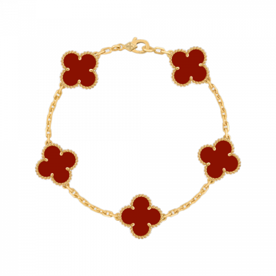 Браслет Van Cleef & Arpels Vintage Alhambra 5 motifs, yellow gold, Carnelian