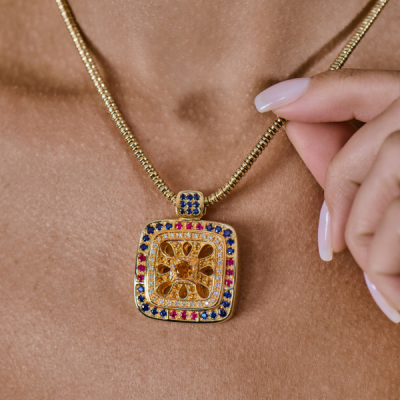 Подвеска Zancan Square Sapphire & Ruby & Citrine & Diamonds