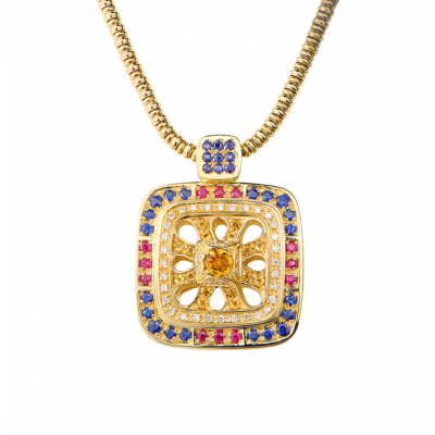 Подвеска Zancan Square Sapphire & Ruby & Citrine & Diamonds