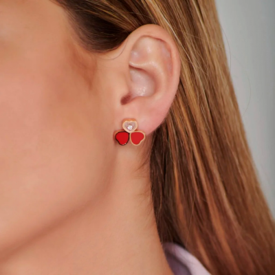 Серьги Chopard Happy Hearts Rose Gold & Cornelian