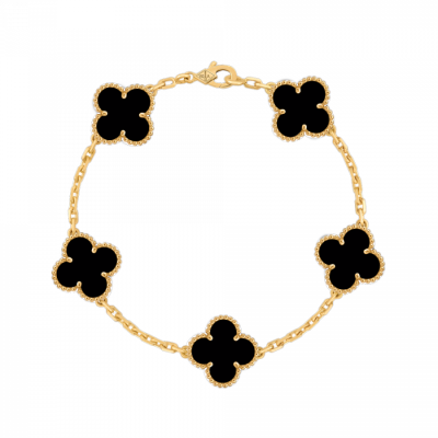 Браслет Van Cleef & Arpels Vintage Alhambra 5 Motifs Yellow Gold Onyx