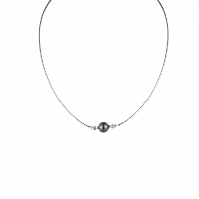 Колье Mikimoto Black Pearl 9 mm & 2 Round Diamonds & White Gold