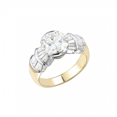 Кольцо No name 2,93 ct H/VS2 Round Brilliant & 0,46 ct Trapezoid