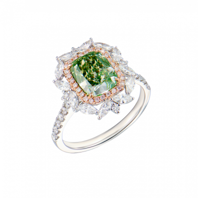 Кольцо GIA 2,01 ct Fancy Light Brownish Greenish Yellow/SI2 & White Multishape Cut Diamonds