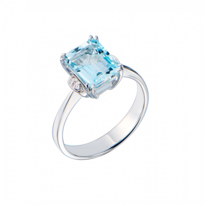 Кольцо No name Blue Topaz & Diamonds & White Gold