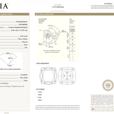 Пусеты GIA Cushion Diamond 4,10 - 4,02 ct Fancy Yellow/VS1-VS2 ()