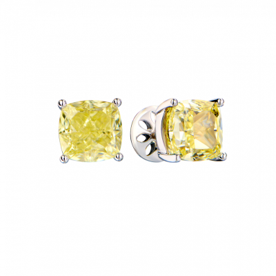 Пусеты GIA Cushion Diamond 4,10 - 4,02 ct Fancy Yellow/VS1-VS2 ()