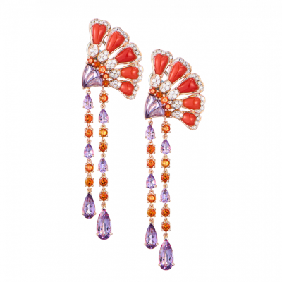 Серьги No name Peacock Collection Coral & Amethyst & Topaz & Diamond