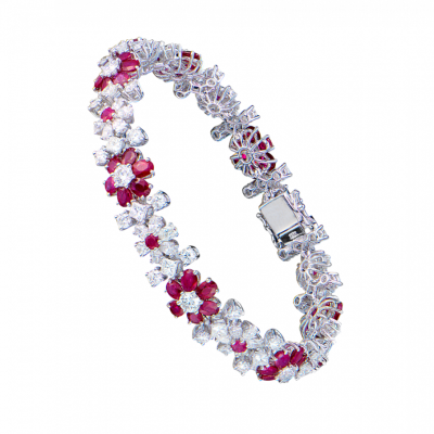 Браслет No name Flowers 9,20 ct Natural Ruby & 9,90 ct Diamonds & White Gold