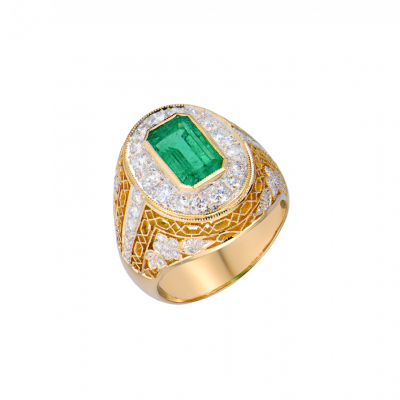 Кольцо Vasily Konovalenko 2,66 ct Emerald & 1,27 ct Diamonds in Yellow Gold