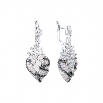 Серьги No name 4,15 ct Round & Marquise Diamonds & 0.75 Black Diamonds & White Gold
