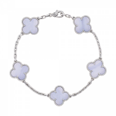 Браслет Van Cleef & Arpels Vintage Alhambra 5 motifs white gold Chalcedony