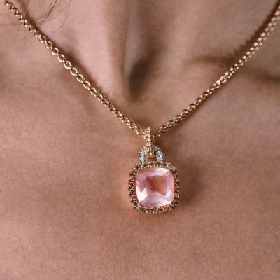 Подвеска Valente Milano Rose Quartz & Diamonds & Rose Gold Necklace