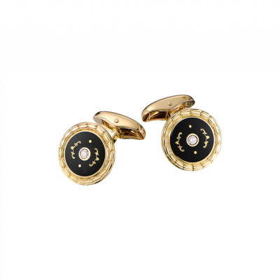 Запонки Faberge Yellow Gold & Enamel & 0.10 ct Diamonds