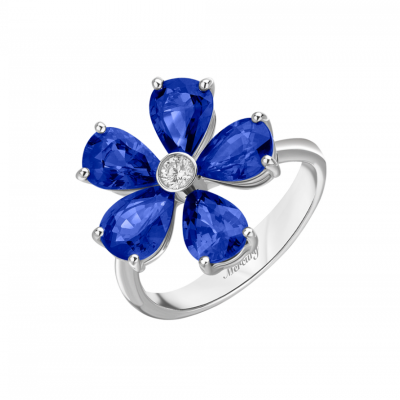 Кольцо Mercury Flower White Gold & Diamond & Natural Sapphire