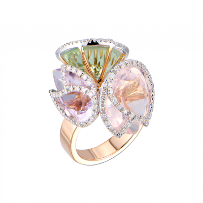 Кольцо No name Moving Multi-Gemstone & Rose Gold