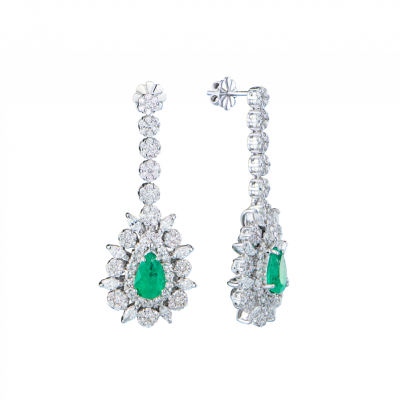 Серьги Ralfdiamonds с изумрудами по 1,40 ct Intense Slightly Bluish Green/SI2 и бриллиантами 3,15 ct